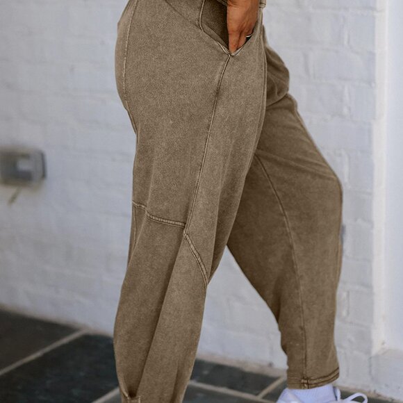 B349 Elmwood Mineral Wash Jogger Style High Waist Casual Pants - Picture 4 of 4